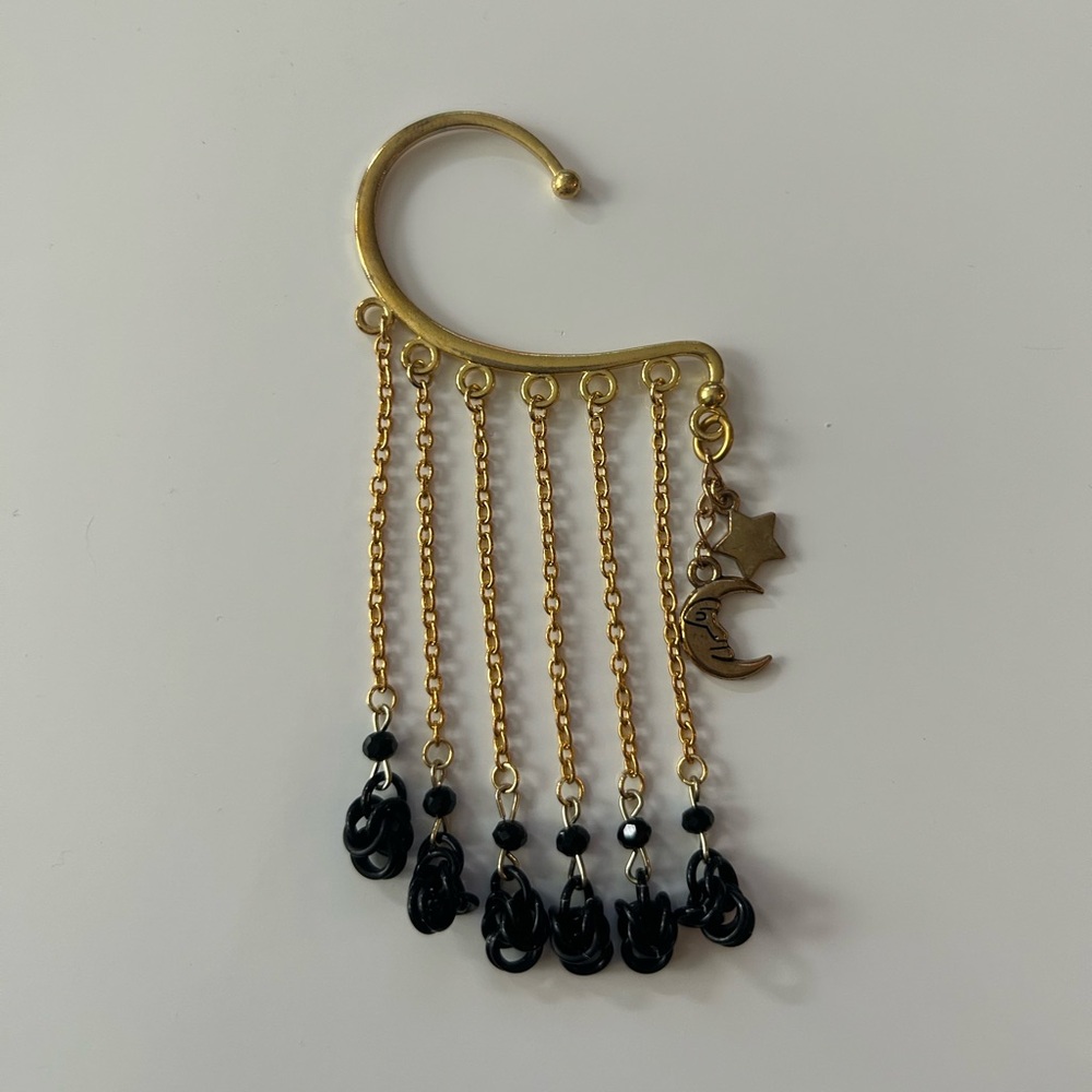 Gold and Black Chain Ear Cuff